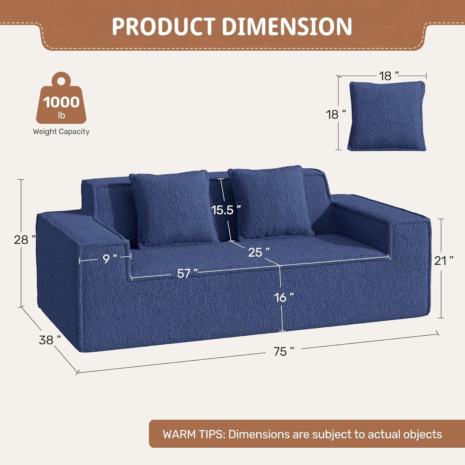 75'' Cloud Loveseat Sofa, No Assembly Required Comfy Deep Seat Teddy Couches 1 pcs for Living Room, Bedroom, Apartment(Teddy Fabric-Blue)