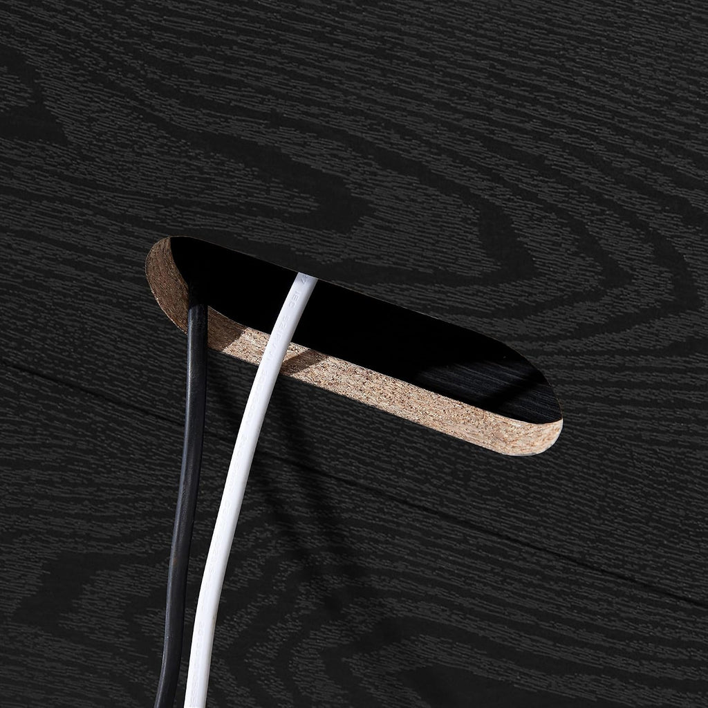 Henn&Hart Fluted TV Stand for TVs up to 75' with 2 Open-Concept Ribbed Storage Cabinets for Living Room, Family Room, or Office, Natural Black