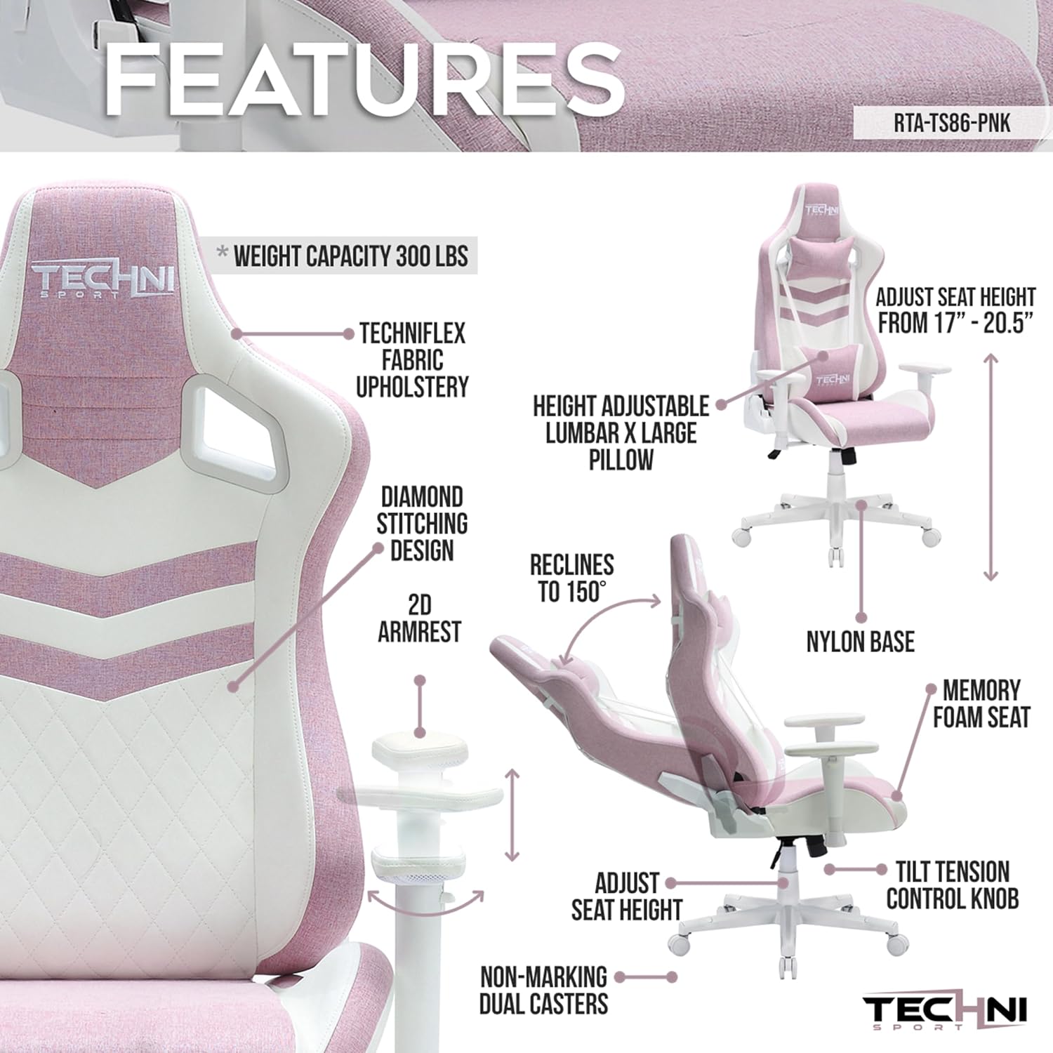 400 Lb Ergonomic High-Back Gaming Chair for Adults,Office Computer Reclining Desk Chairs with Armrests,150° Recline,Lumbar Support,Swivel Comfy Cute Chairs for Home,Small Spaces Furniture,Pink