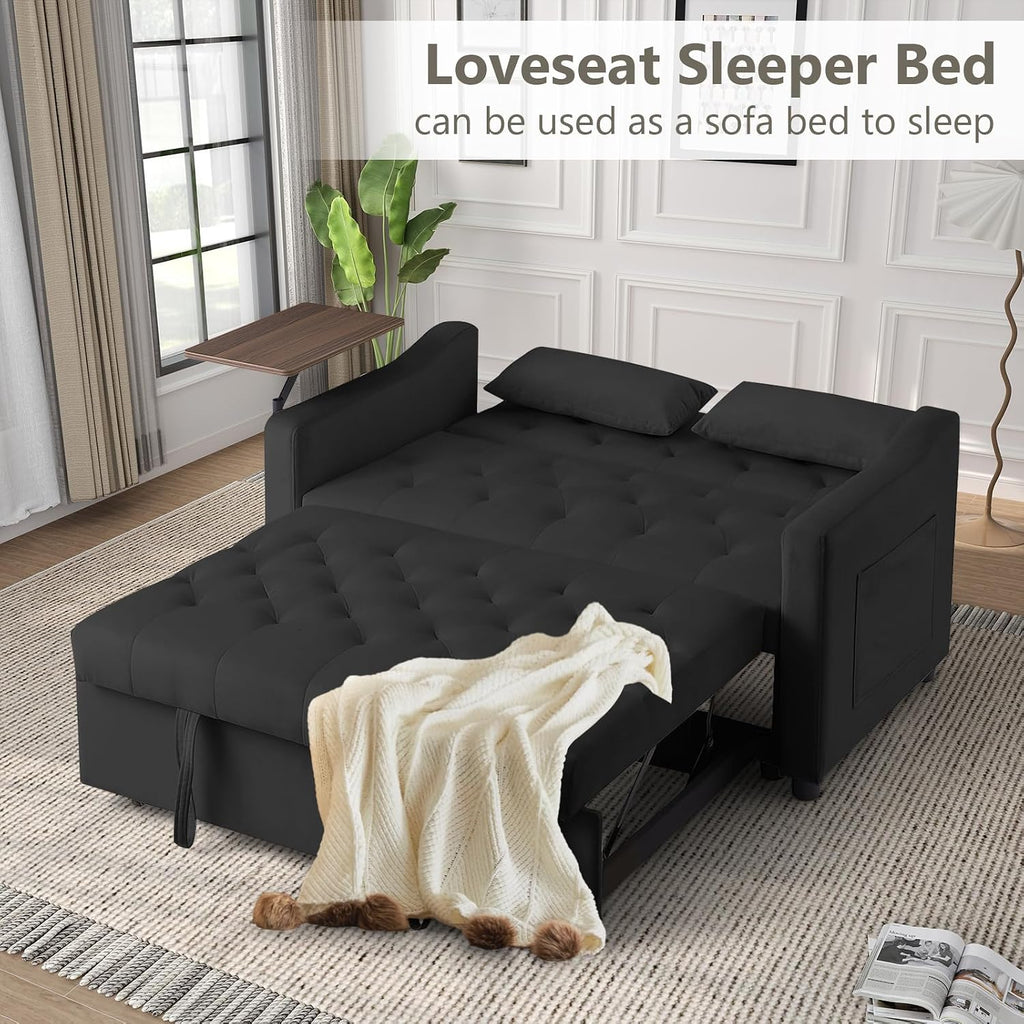Skepphlay Convertible Couch, 3 in 1 Pull Out Sofa Bed with 3 Adjustable Backrest Loveseat with Storage and Pillows, Modern Recliner for Living Room Apartment, Black
