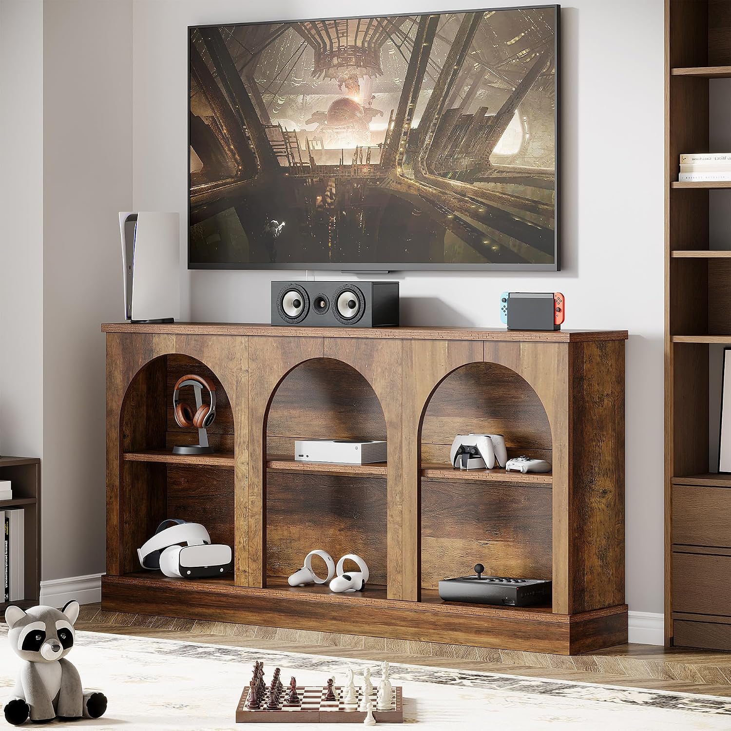 Tribesigns TV Consoles for Living Room, Television Stand for 55/60/65 Inch TV, Farmhouse Media Entertainment Center Stand with Storage Cabinets, Rustic Brown