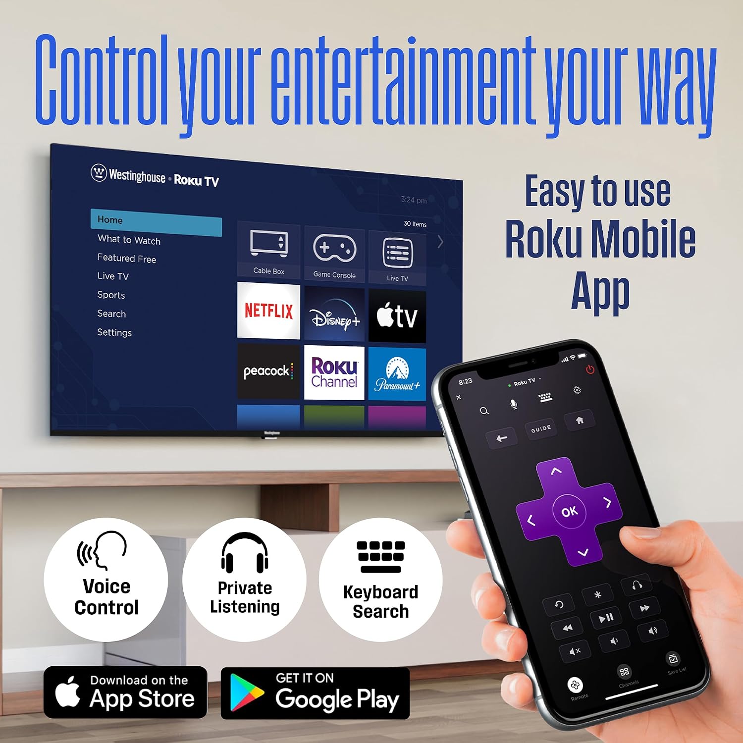Westinghouse Roku TV - 55 Inch Smart TV, 4K UHD QLED Television w/HDR 10+, Dolby Vision, Wi-Fi & Mobile App Connectivity, Flat Screen Compatible w/Apple HomeKit, Alexa, & Google Assistant