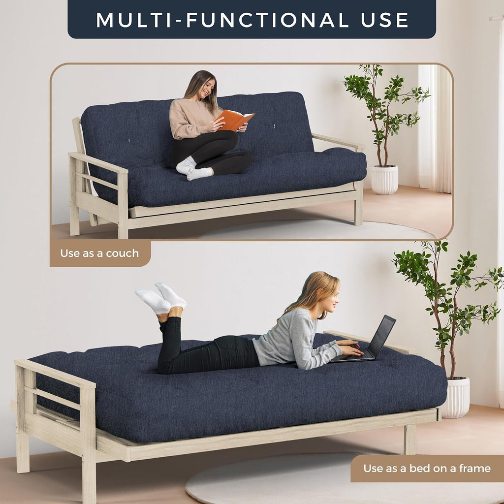 Loosh Home | 10' Twin Size Futon Sofa Bed Pocket Coil Foam Mattress - USA Made, Charcoal Velvet Chenille, Frame Not Included
