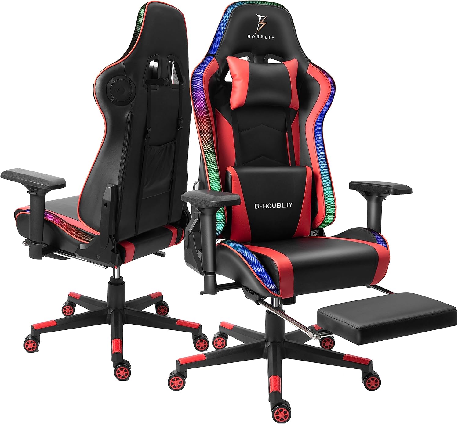 Gaming Chair with LED Lights and Speakers, 4D Armrest Gaming Chair, Ergonomic Full Massage PU Leather Lumbar Support Gaming Chair,Adults Teens Computer Chair.,Red