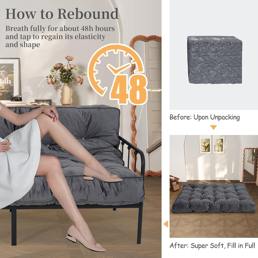 8' Futon Mattress Full Size, Extra Thick Foldable Futon Sofa Bed Couch, Shredded Foam Filling Floor Mattress for Adults with No Assembly Needed, Frame Not Included - Dark Grey