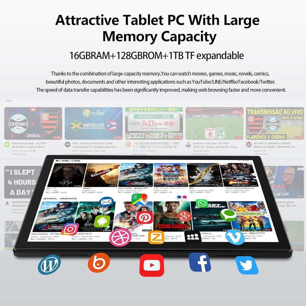 EITOMIN Android Tablet 2026 Latest 10 inch Tablet with Keyboard,128GB ROM 16GB RAM TF1TB Expand,Octa-Core,5GWiFi,1080FHD,13MP+8MPCamera,Bluetooth5.0,GPS,Mouse,Case,Black