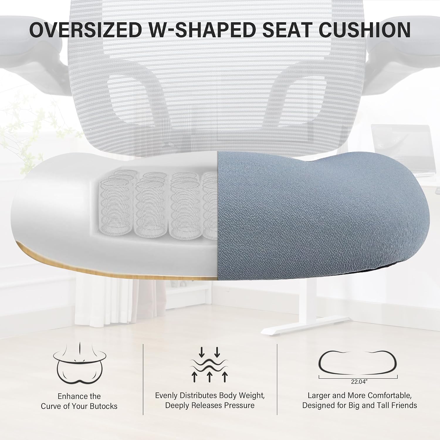 500lbs Big and Tall Office Chair - Heavy Duty Mesh Ergonomic Desk Chair with Headrest, High Back Computer Chair - Flip-up Armrests, Wide Thick Seat Cushion, Quiet Wheels, Grey