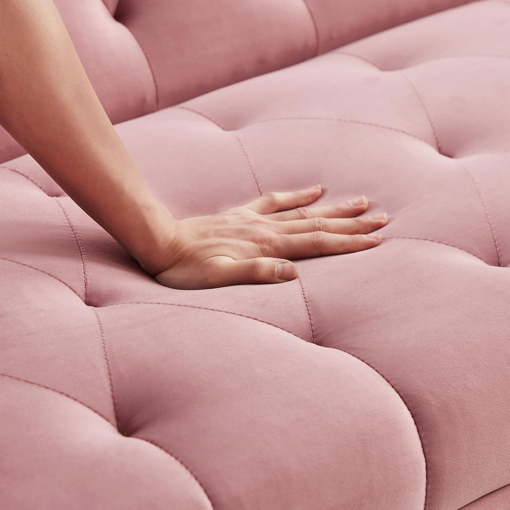 71.65'' Convertible Sofa Bed Modern Futon Set, Velvet Foldable Reclining Loveseat, Three Adjustment Angles,Mid Century Modern Couches for Living Room/Bedroom/Apartment, Easy Assembly,Pink