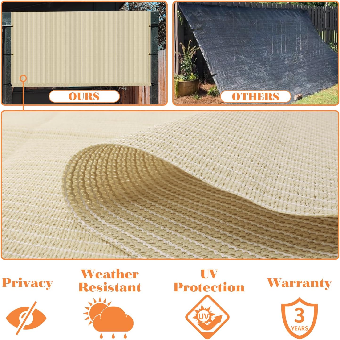 11' x 4' Pergola Shade Cover Replacement Canopy with Weighted Rods & Grommets UV Block Sun Shade Cloth for Outdoor Patio Deck Porch Backyard Gazebo, Beige, Customized Size