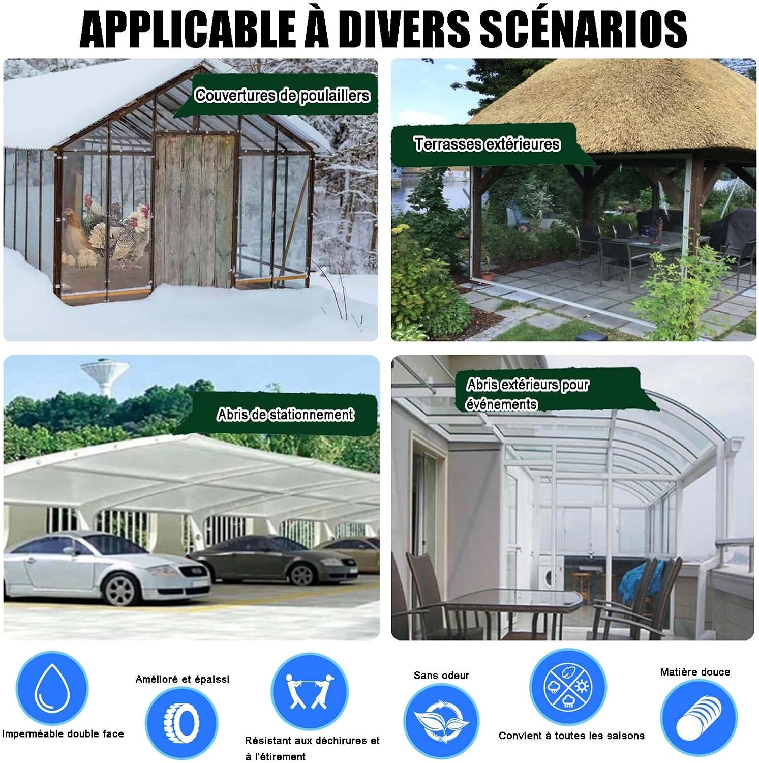 Clear Vinyl Tarp 3x6 6x8 10x10 10x20 16x20ft Extra Thick Transparent Clear Tarps with Grommets 16 Mil Heavy Duty Tarpaulin Cover Waterproof Tear for Porch Chicken Coop Patio Outdoor Pool(17' x 18')