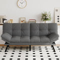 Futon Sofa Bed Convertible Couch, Grey Linen Sofa Bed with Memory Foam, Adjustable Backrest & Armrests, Multifunctional Small Loveseat Sleeper Sofa for Living Room, Apartment, Office