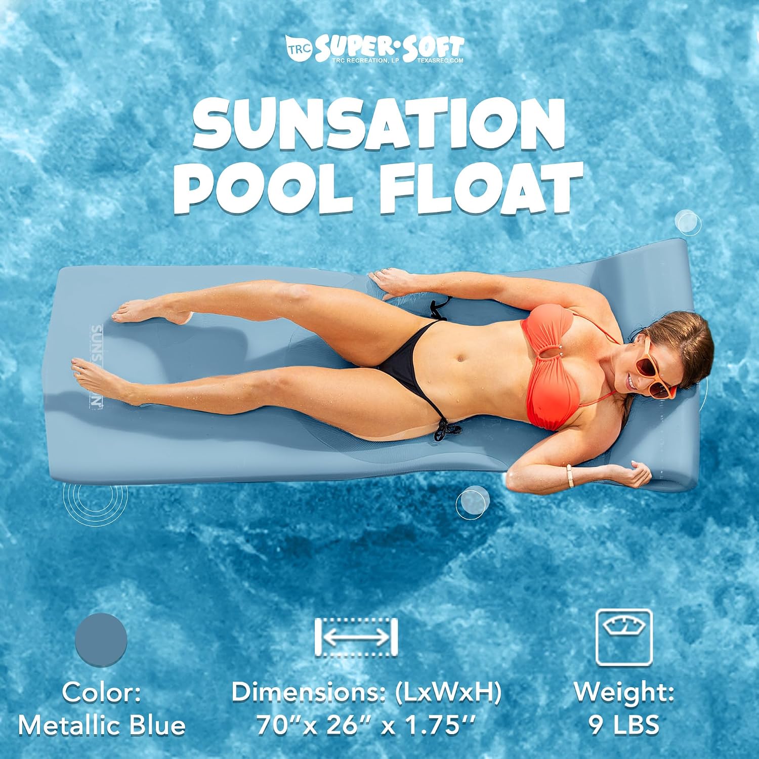 TRC Recreation Sunsation Thick Foam Pool Float Lounger w/Headrest for Lounging & Sunbathing in Swimming Pools, Beaches & Lakes