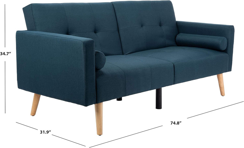 Safavieh Home Murray Modern Navy and Natural Foldable Futon Sofa Bed