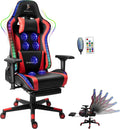 RGB LED Light Ergonomic Gaming Chair - Built-in Speakers, Full Body Massage, High-Back Office Recliner with Footrest - Comfortable Computer Chair Ideal for Adults and Teens.,Red