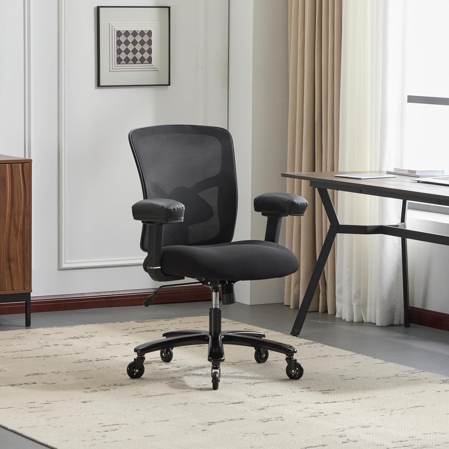 500LBS Big and Tall Office Chair with 4D Armrests & Adjustable Backrest, Heavy Duty Office Chair for Heavy People, Memory Foam Seat Filling Springs, Black