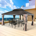 12' x 16' Aluminum Frame Outdoor Gazebo Tent with Mosquito Net and Polyeer Curtain