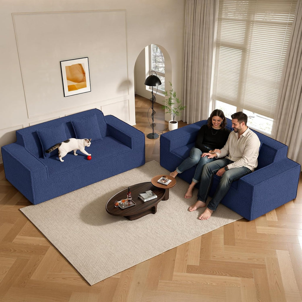 75'' Cloud Loveseat Sofa, No Assembly Required Comfy Deep Seat Teddy Couches 1 pcs for Living Room, Bedroom, Apartment(Teddy Fabric-Blue)