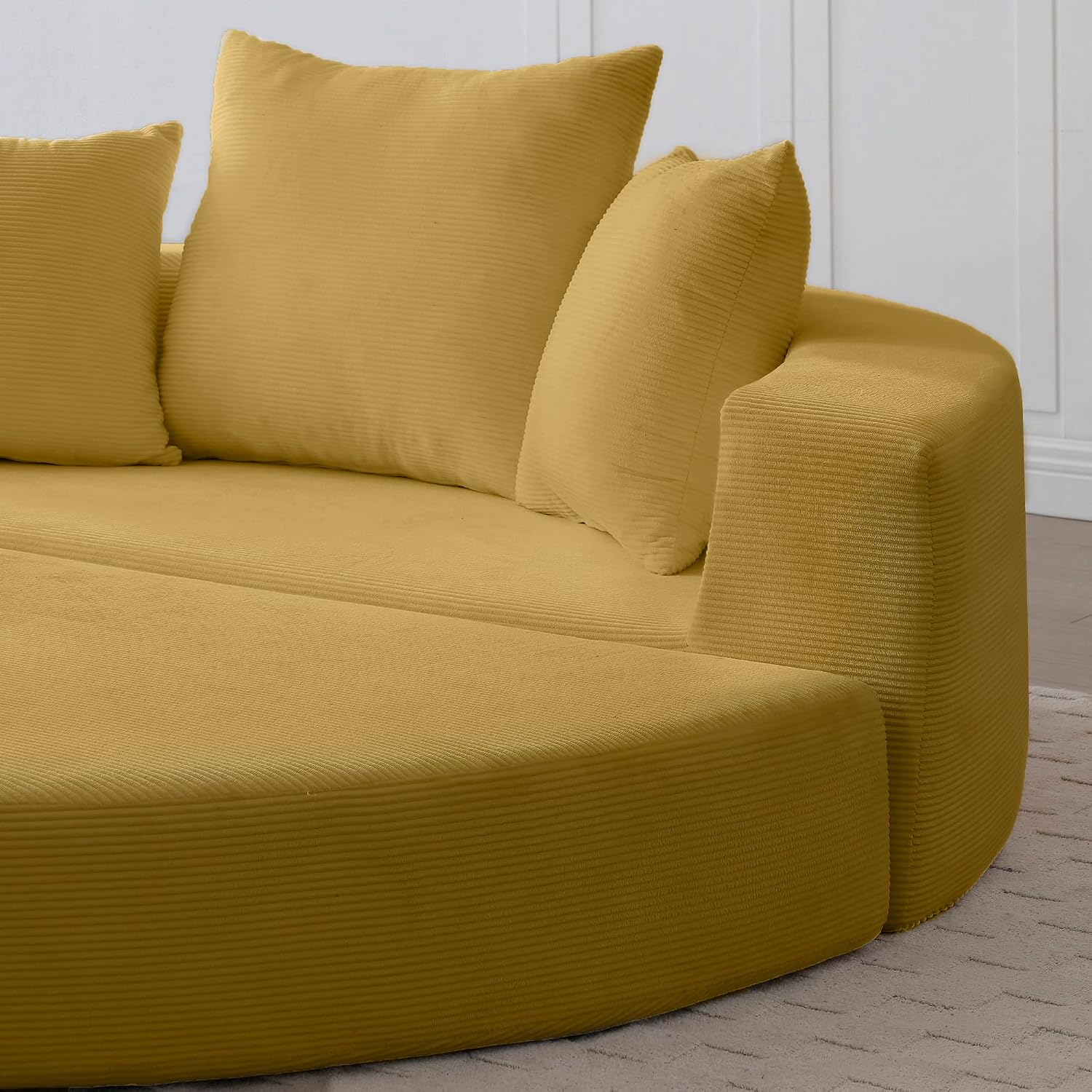 KEIKI 67' Corduroy Convertible Circular Floor Sofa Bed,Multi-Functional Adjustable Futon Couch for Living Room Office,No Assembly