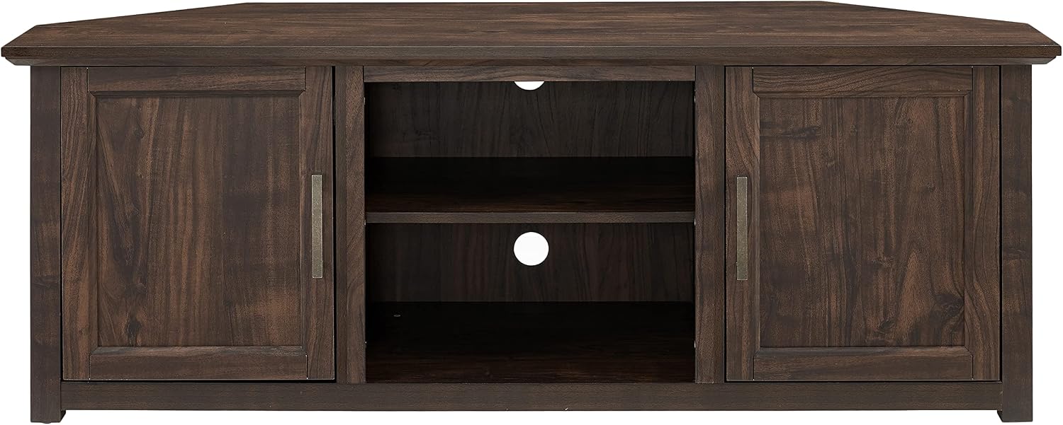 Crosley Furniture Camden Corner TV Stand for 65+ inch TVs, Entertainment Center with Storage Shelves, Dark Walnut