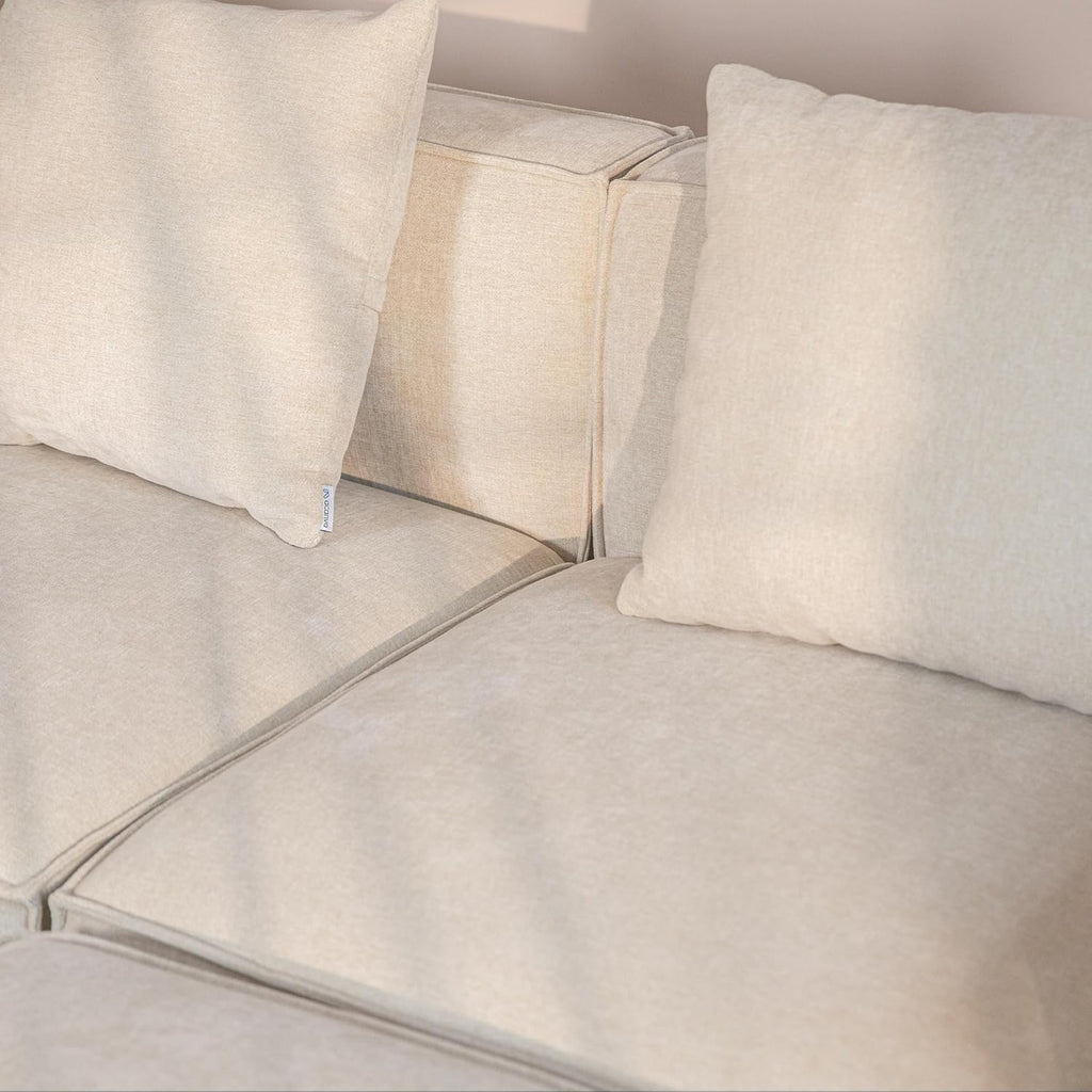 Acanva Luxury Modular Sectional Living Room Sofa Set, Modern Minimalist Style Couch with Ottoman and Chaise, U-Shape, Linen-Like Cream