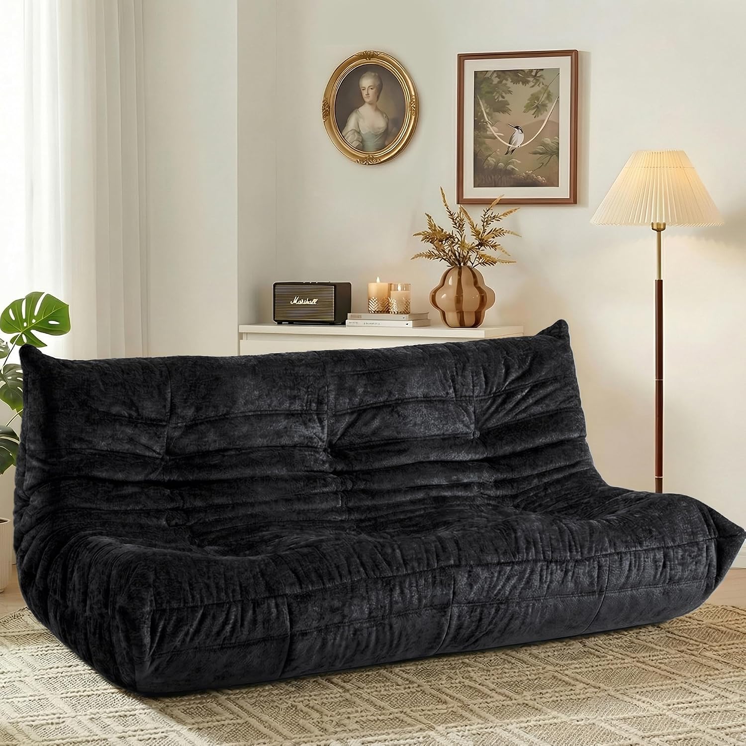 HABUTWAY Bean Bag Chair, Giant Bean Bag Chairs for Adults, 3 Seater Fireside Chair, Lazy Large Floor Bean Bag Sofa for Living Room, Bedroom, Dorm, Office (Black)