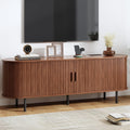 63' Fluted TV Stand with Power Outlet, Modern Media Console with Sliding Doors, Entertainment Center for TVs up to 60 Inch, Adjustable Shelves, Walnut