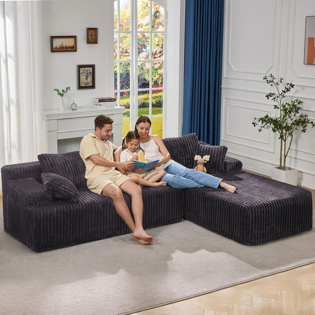 Hobestluk Modular Sectional Sofa Couches L-Shape Couch 3 Seat Modular Sofa Memory Foam Sectional Couches for Living Room, Cloud Couch with Oversized Chaise (108' Right Facing Chaise)