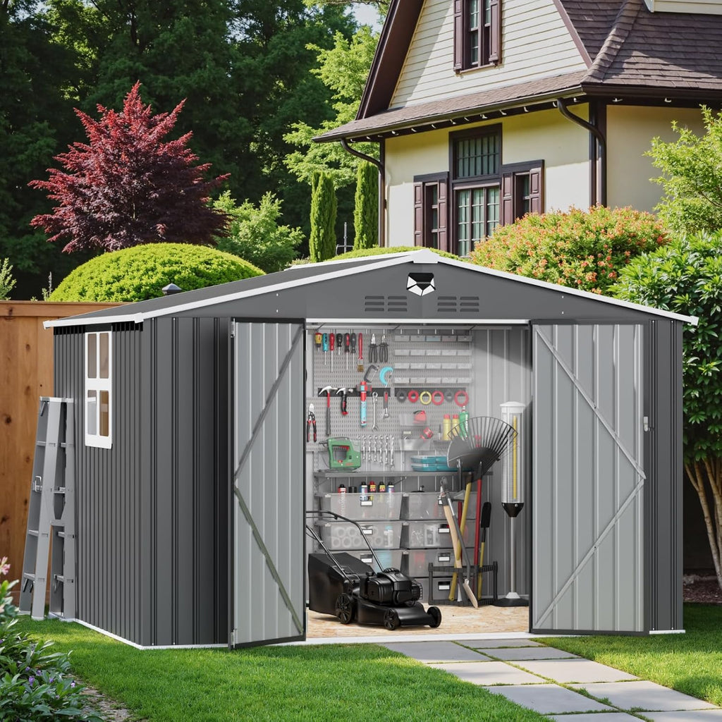 Metal Storage Shed 10x8 FT with Window,Outdoor Storage Building,Large Backyard Sheds,Waterproof Outside Storage Sheds