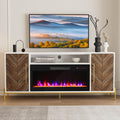 BELLEZE 68' Wood TV Stand with 36' Electric Fireplace, Entertainment Center with Storage Cabinet, Console Table for TVs up to 75 Inches, for Living Room, Bedroom - Harper (White Ebony)