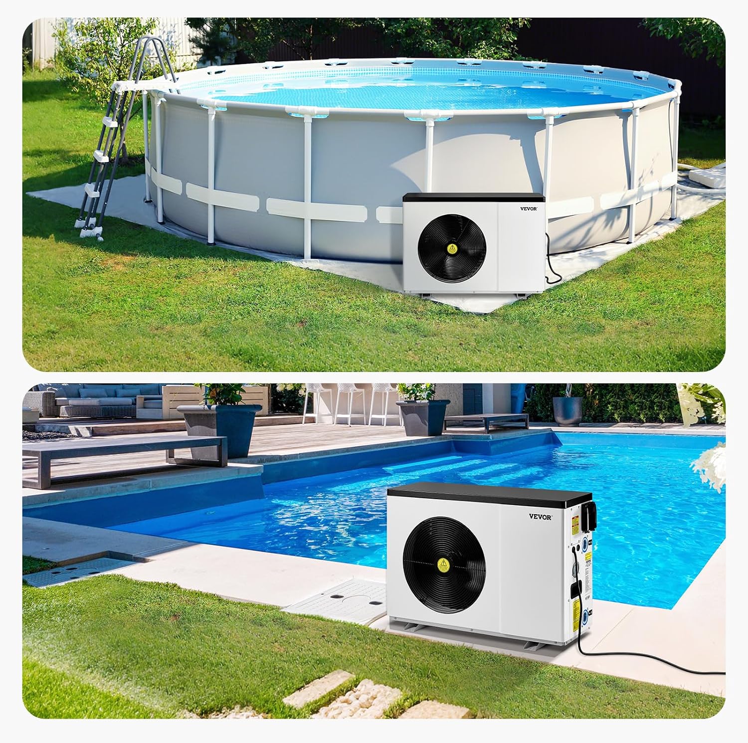 VEVOR Electric Pool Heat Pump, 22250 BTU, Pool Heaters for 3171-6605GAL Above and In Ground Pools, Low Noise, Heating and Cooling Highly Efficient & Energy-Saving Pool Water Heater AC120V 60Hz