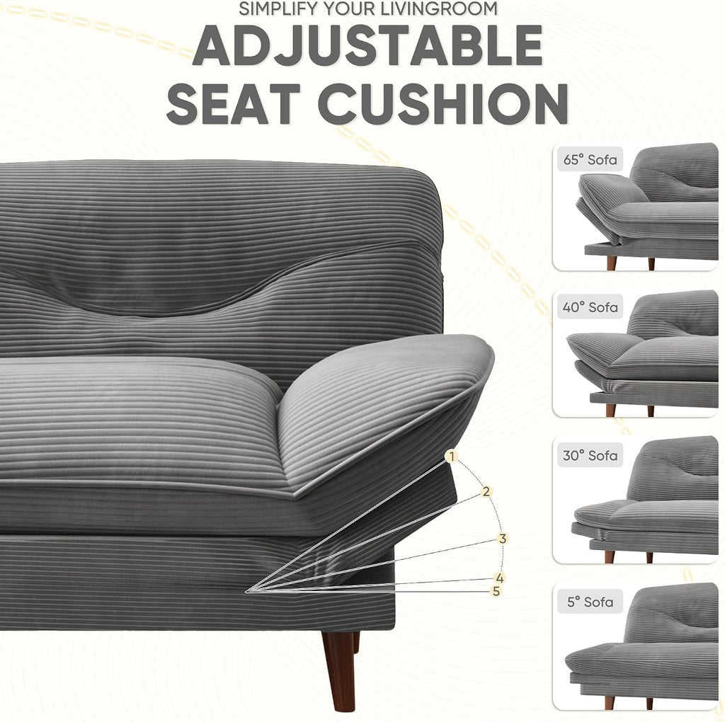 JUMMICO Convertible Futon Sofa Bed, Sleeper Futon Couch with Adjustable Backrest and Armrests, Modern Loveseat with Sturdy Wood Frame for Small Spaces, Apartments (Corduroy, Dove Gray)