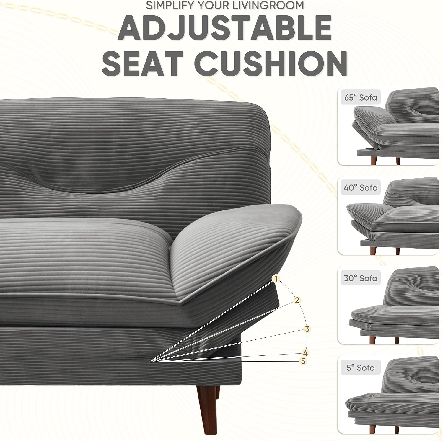 JUMMICO Convertible Futon Sofa Bed, Sleeper Futon Couch with Adjustable Backrest and Armrests, Modern Loveseat with Sturdy Wood Frame for Small Spaces, Apartments (Corduroy, Dove Gray)