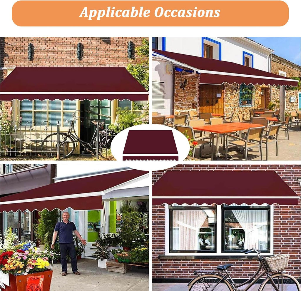 Patio Awning Replacement Fabric Outdoor Retractable Awning Cover Uv Protection Water Resistant Polyester Sun Shade Shelter Canopy for 8' 10' 11' 12' 13' 14' 15' 16' (Size:12x8ft,Color:Wine Red)