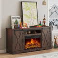AMERLIFE Fireplace TV Stand with Sliding Barn Door for TVs up to 73', Farmhouse 63' Fireplace Entertainment Center with Storage Cabinets/Adjustable Shelves, Reclaimed Barnwood