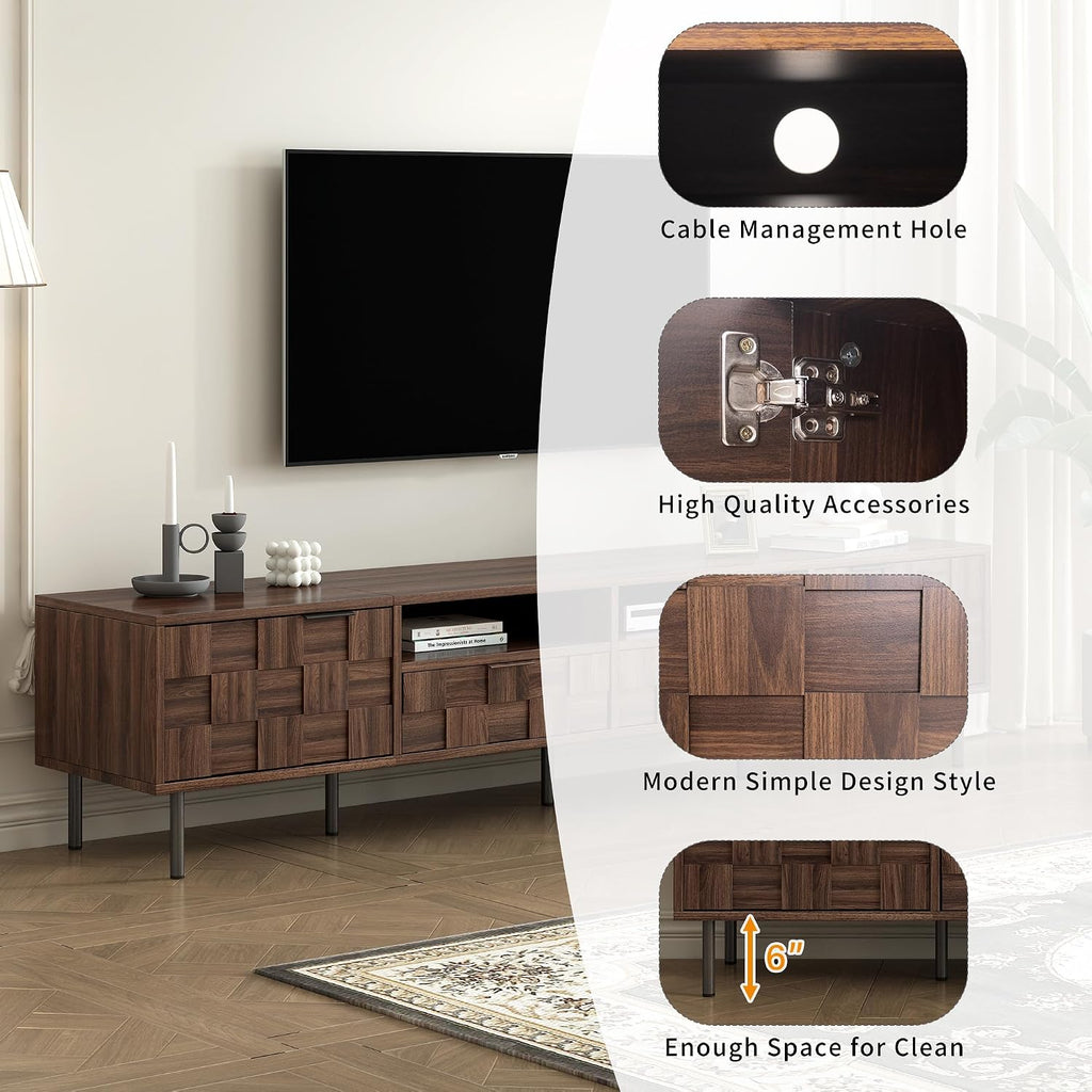 Merax 80' TV Stand for TVs Up to 85', Modern Entertainment Center with 2 Drawers, 2 Doors, and Open Space, Media Console with Unique Mosaic Front Design for Living Room