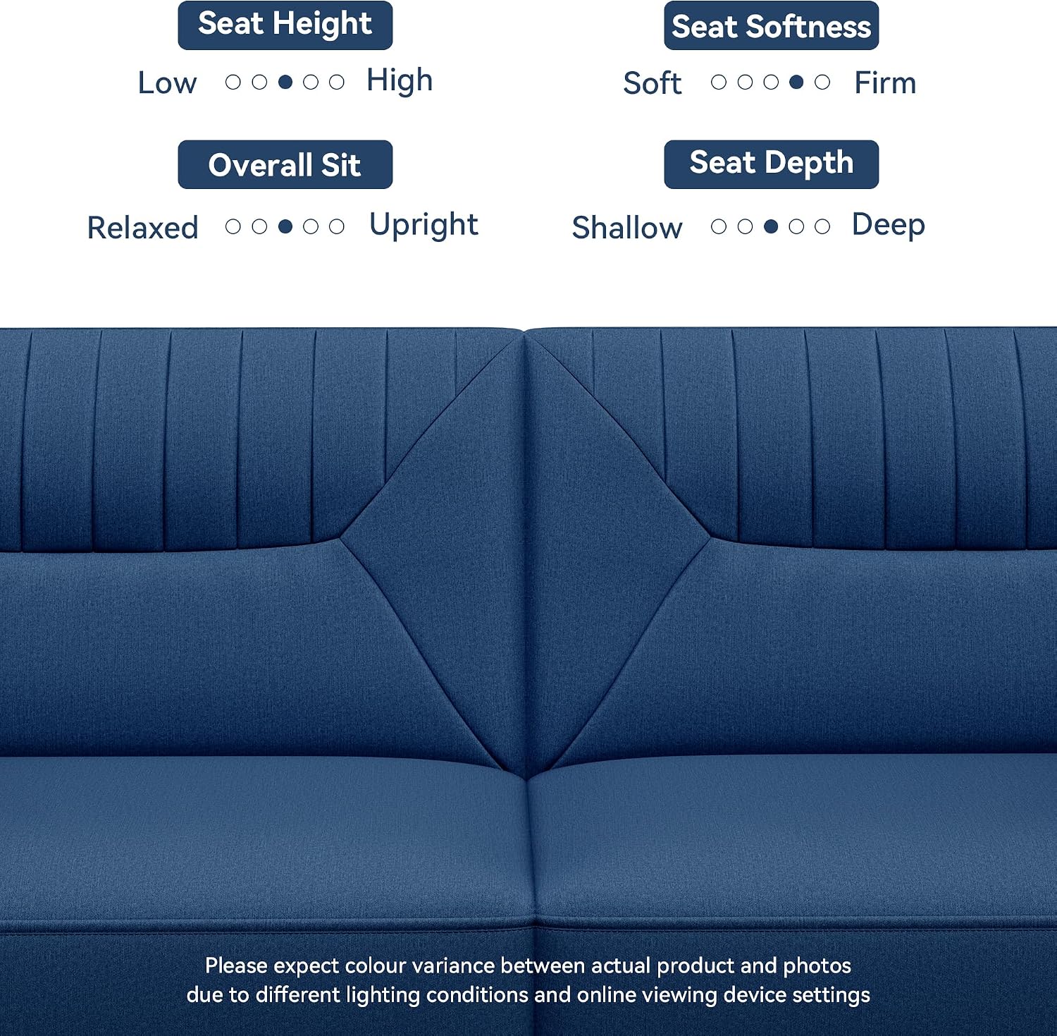 Futon Sofa Bed,75.8' Linen Fabric Comfy Futon Couch Bed,3 Seater Convertible Sleeper Sofa with Adjustable Backrests,Modern Folding Loveseat for Living Room,Office,Apartment,Bedroom,Blue