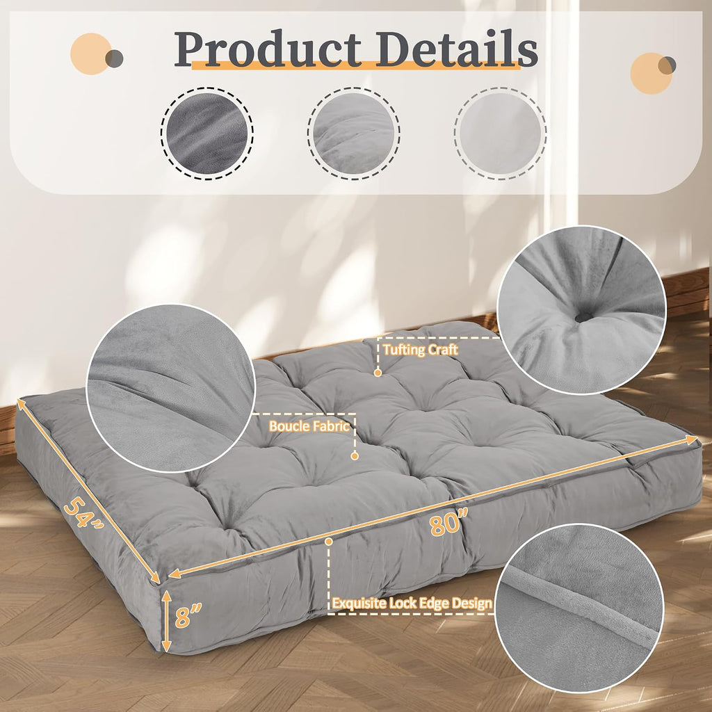 8' Full Size Futon Mattress Sofa Bed, Extra Thick Foldable Floor Mattress, Shredded Foam Filling for Adults/Teens/Pets with No Assembly Needed, Frame Not Included - Grey