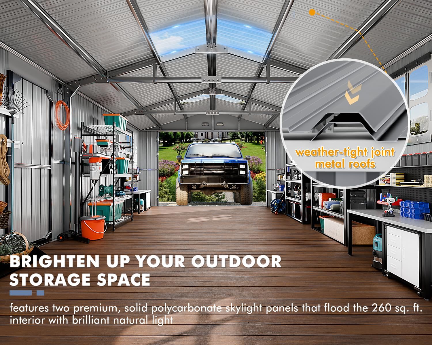 K Knowbody 13x20x8.3 FT Metal Garage Shed, Ultra-Heavy-Duty 18-Gauge Powder-Coated Frame, 100 PSF Snow & 150 MPH Wind Rated, Skylight Dual-Entry Large Outdoor Storage Building, Carport, Workshop