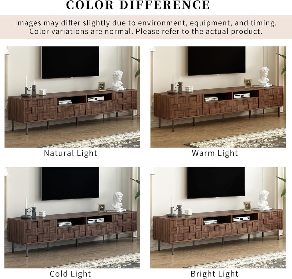 Merax 80' TV Stand for TVs Up to 85', Modern Entertainment Center with 2 Drawers, 2 Doors, and Open Space, Media Console with Unique Mosaic Front Design for Living Room