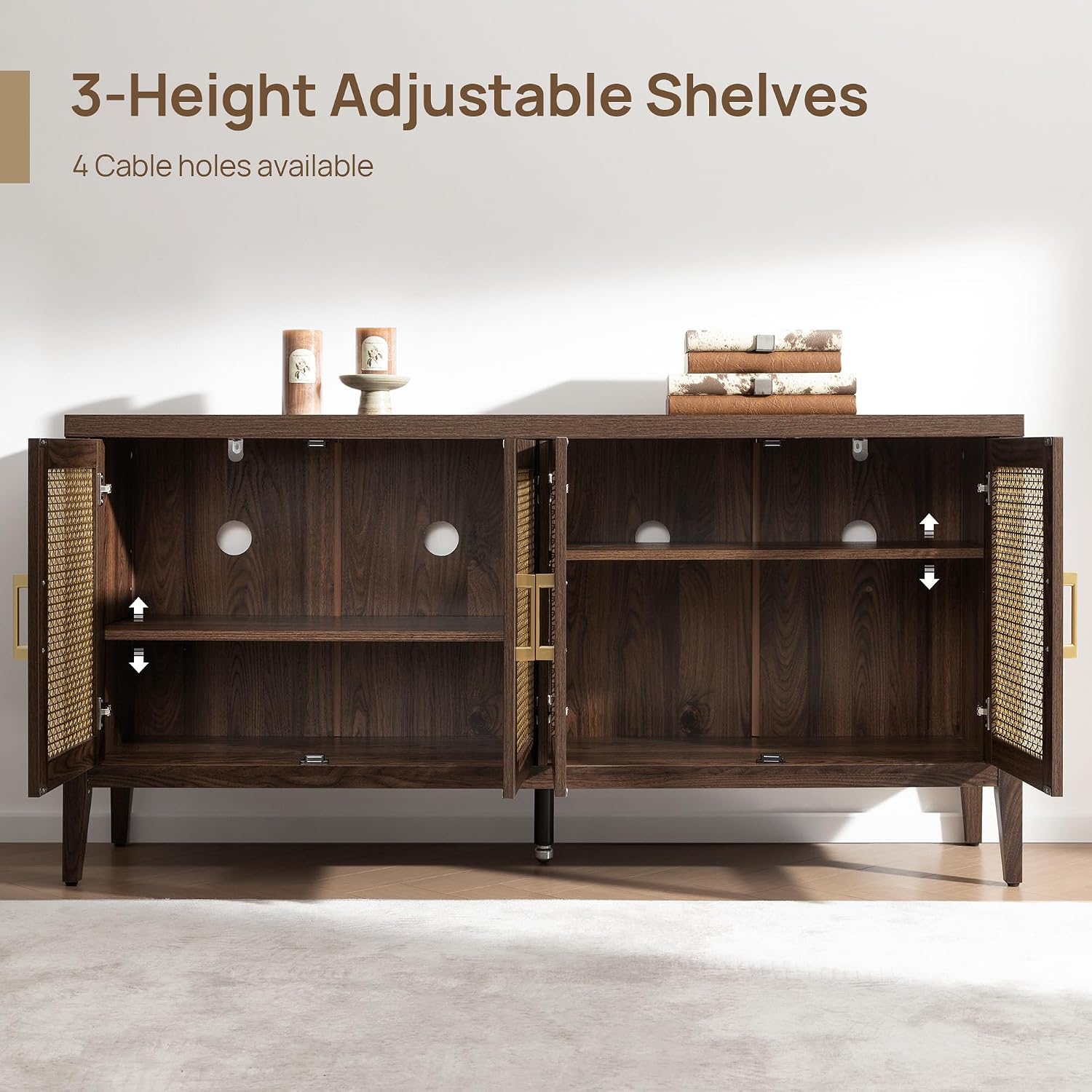 SICOTAS TV Stands for Living Room-Entertainment Center with Storage for Bedroom-Mid Century Modern Television Stands with 4 Doors 59' Media Console TV Cabinet Credenza for 45 50 55 60 65 Inch TVs