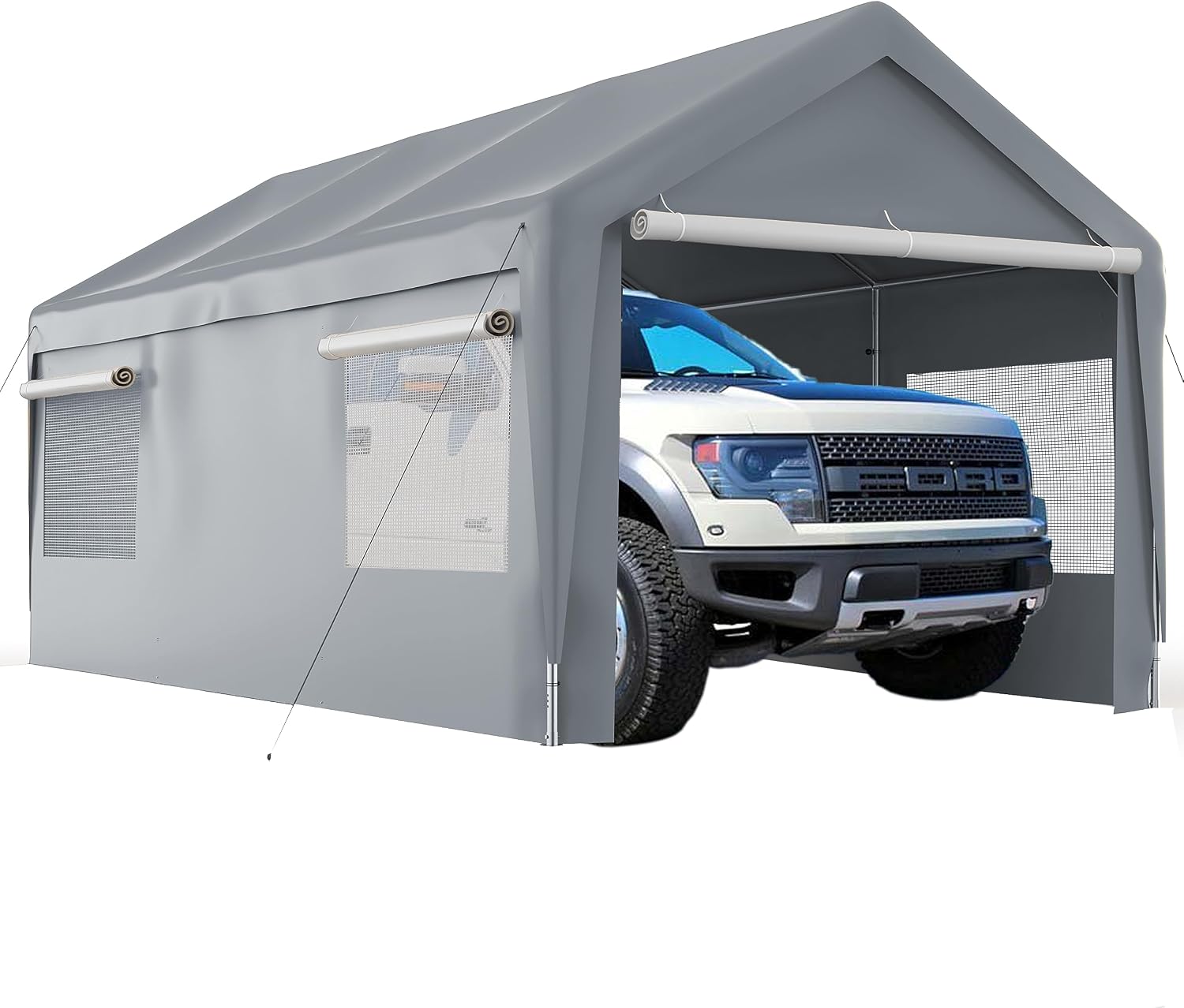 Thanaddo 10'x20' Heavy Duty Carport, Garage Car Canopy, with Roll-up Ventilated Windows, Car Shelter w/Side Tarps for Car, Truck, Boat,Gray