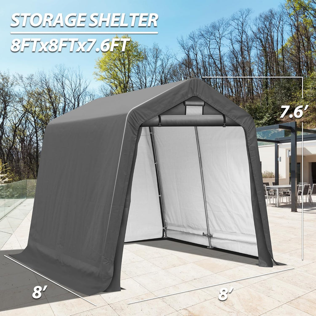8' x 8' Outdoor Portable Storage Shed,Heavy Duty Portable Garage with Roll-up Zipper Door, Storage Shelter Shed for Generator, Vehicles,Motorcycle