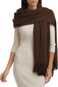 Fishers Finery Women's 100% Cashmere Knit Shawl Wrap with Fringe | Oversized 78' long by 28' wide