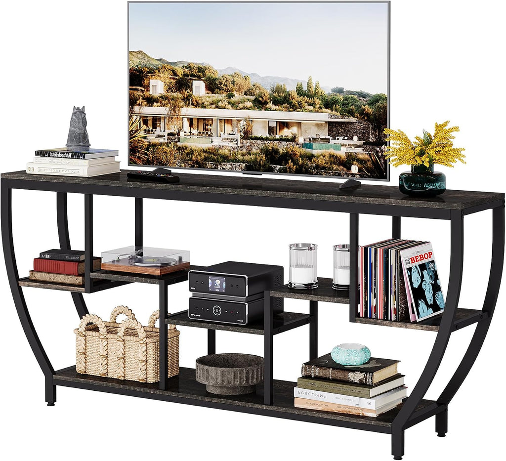 Tribesigns TV Stand for Televisions up to 80 Inches, 70.9 Inches Entertainment Center with Storage Shelves, Wood TV Media Console Table Unit for Living Room, Bedroom, Dark Grey