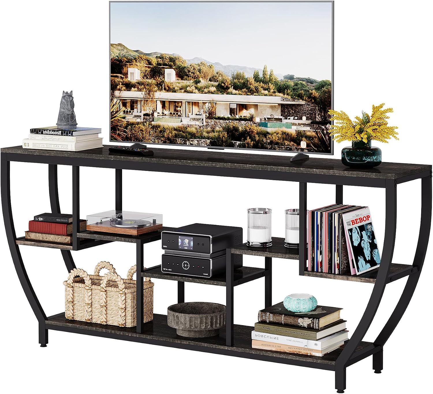 Tribesigns TV Stand for Televisions up to 80 Inches, 70.9 Inches Entertainment Center with Storage Shelves, Wood TV Media Console Table Unit for Living Room, Bedroom, Dark Grey
