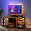 HOOBRO Fireplace TV Stand with Charging Station and LED Lights, TV Stand with Fireplace for TVs up to 55', Entertainment Center with Fireplace, Glass Shelves, Rustic Brown and Black BF120UDDS01