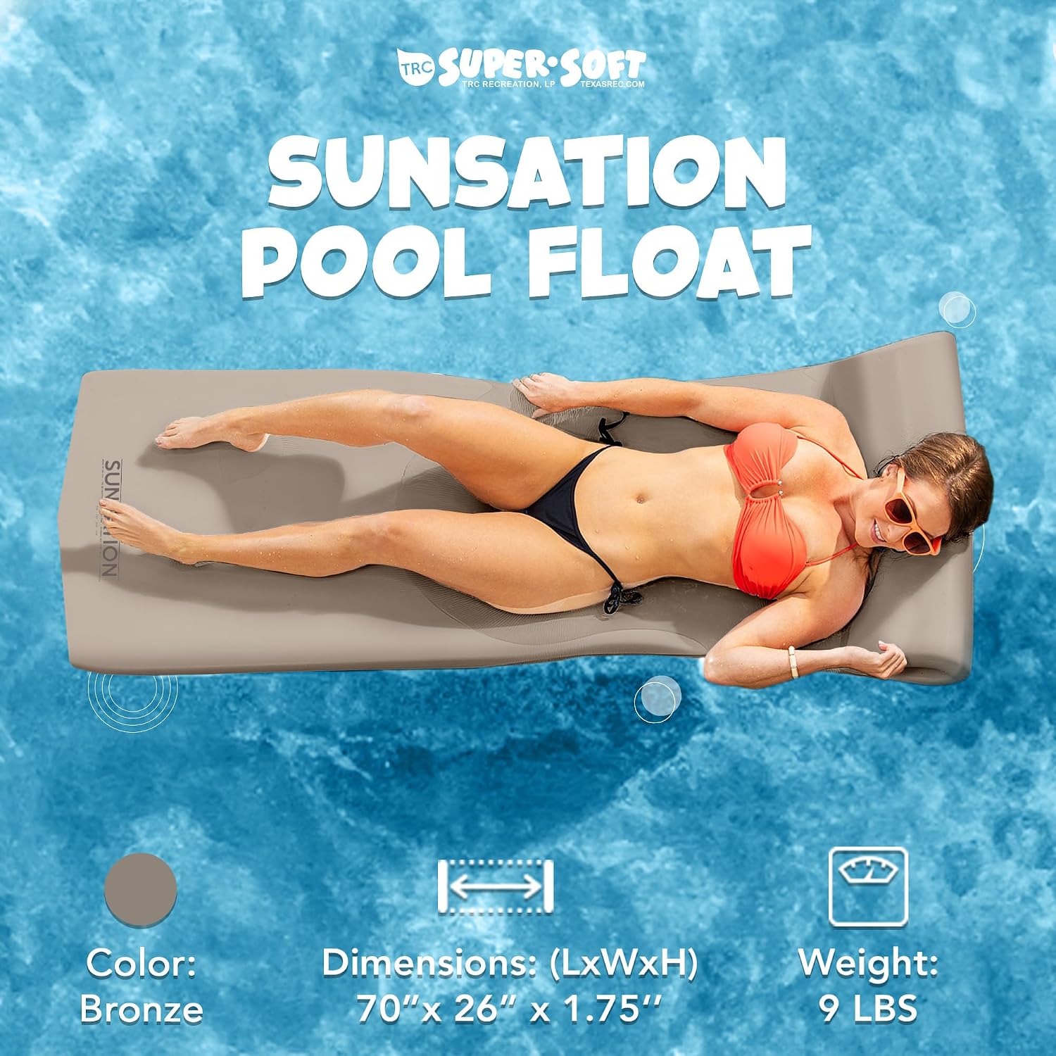 TRC Recreation Sunsation Thick Foam Pool Float Lounger w/Headrest for Lounging & Sunbathing in Swimming Pools, Beaches & Lakes