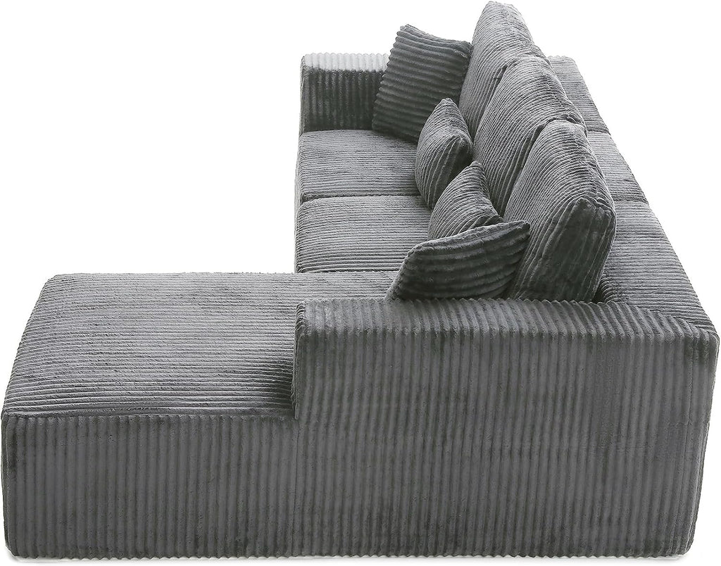 108' Boneless Couches for Living Room, L Shaped Comfy Cloud Modular Sectional Memory Foam Deep Seat Boneless Couch, No Assembly Required Sofa for Living Room with Right Facing Chaise, Dark Grey