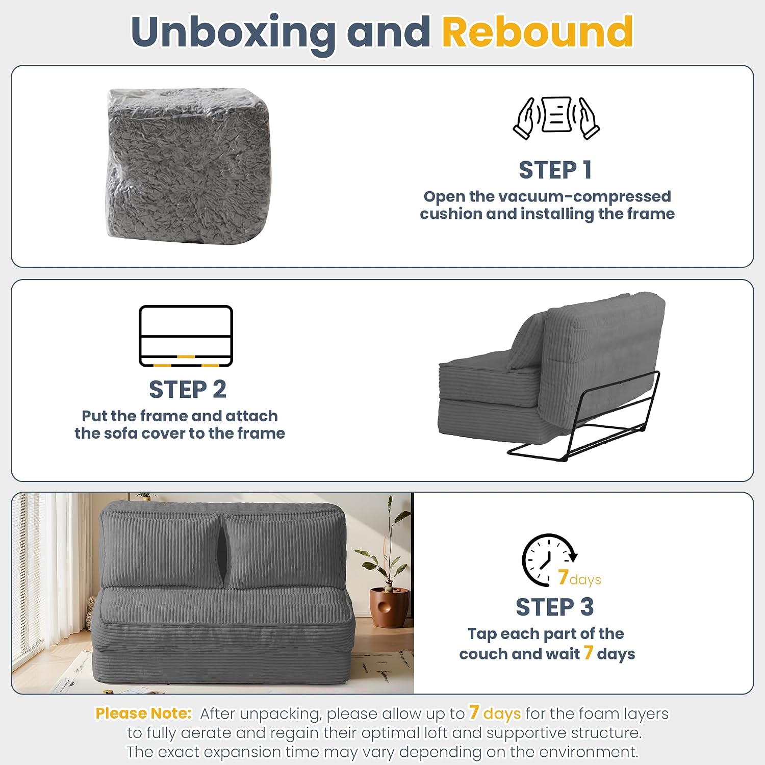 Convertible Folding Sofa Bed with Fixed Frame,Boneless Couch Loveseat Sleeper with 5-Position Adjustable Backrest & Thickened Cushion,Futon Couch with 2 Pillows for Bedroom,Small Spaces