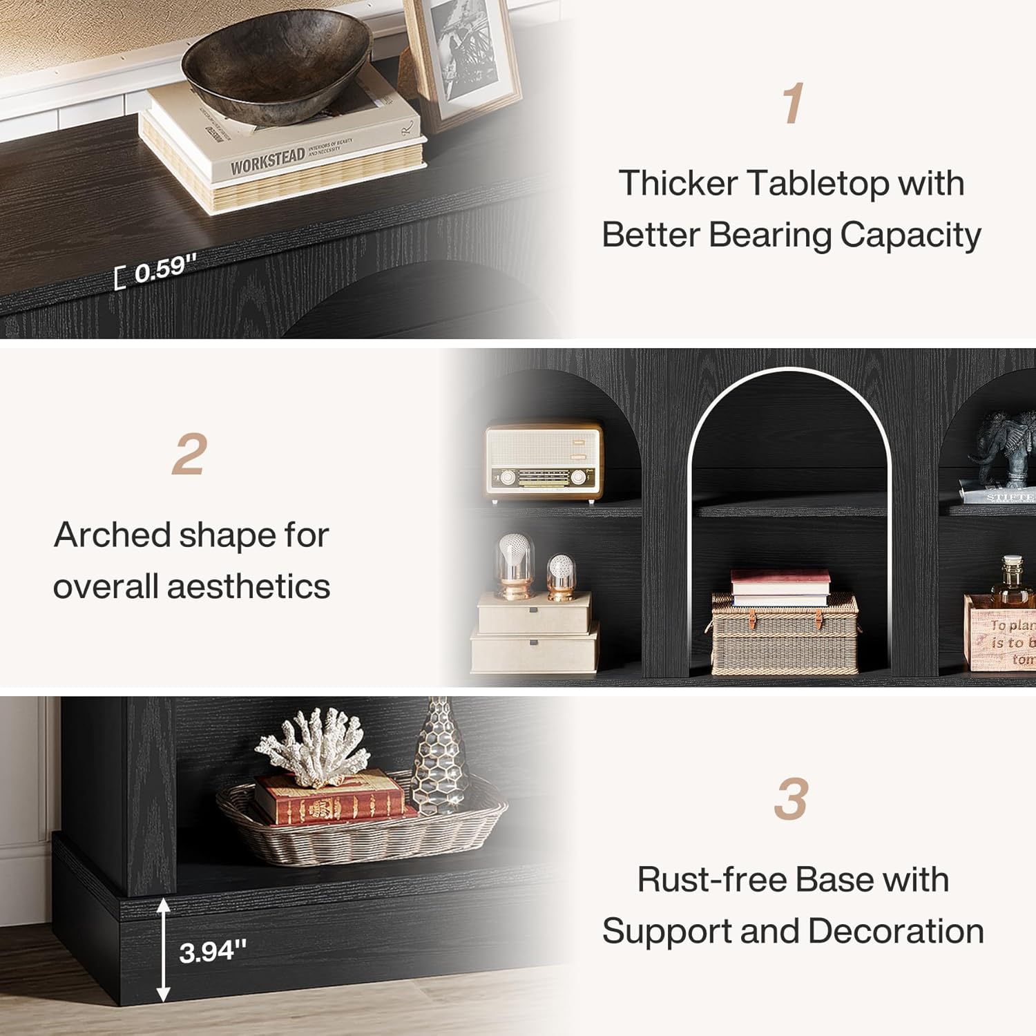 Tribesigns TV Stand for 55/60/65 Inch TV, Farmhouse Entertainment Center with Storage Cabinets, Modern Media Television Console Table for Living Room Bedroom, Black